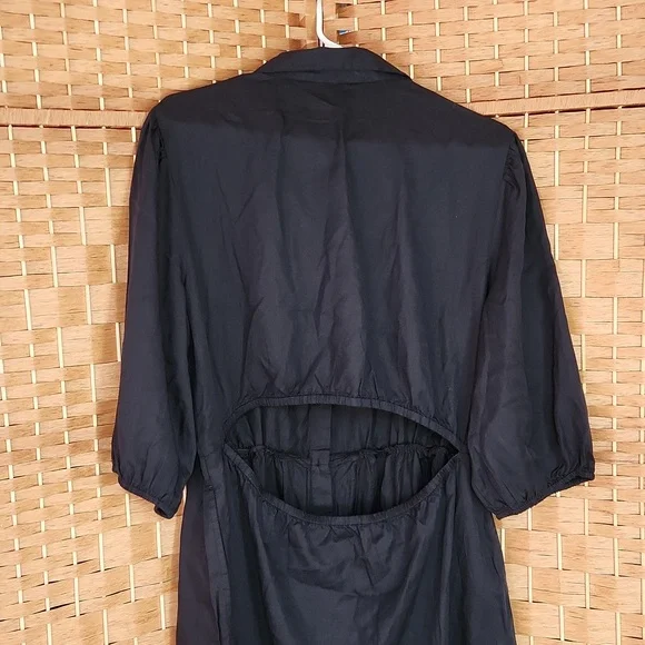 The Drop, Fall, Spring Black V-Neck Poplin, Prarie Shortsleeve Midi Dress Sz XXL - Picture 6 of 11